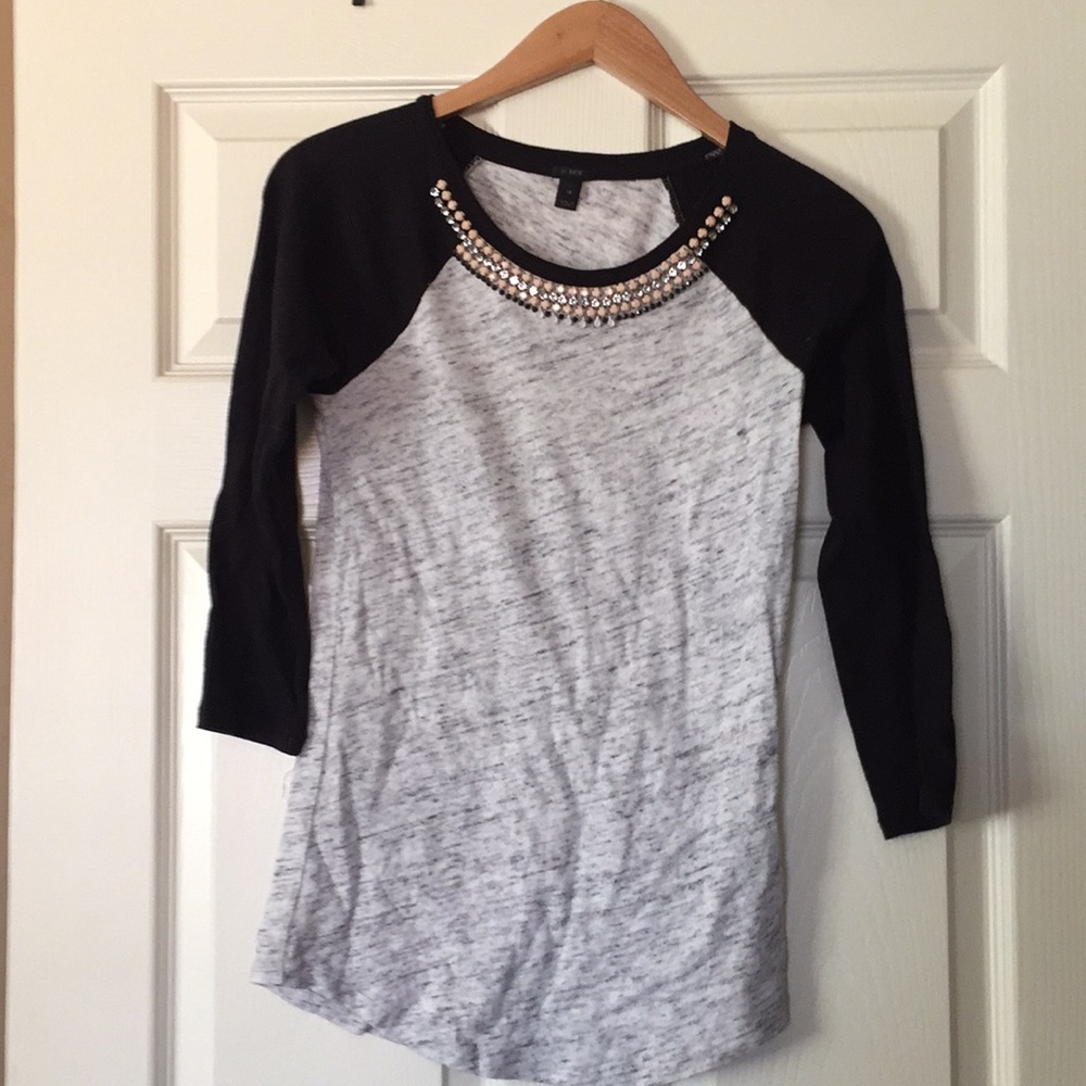 J. Crew baseball t w/ jewels neckline. Size xs